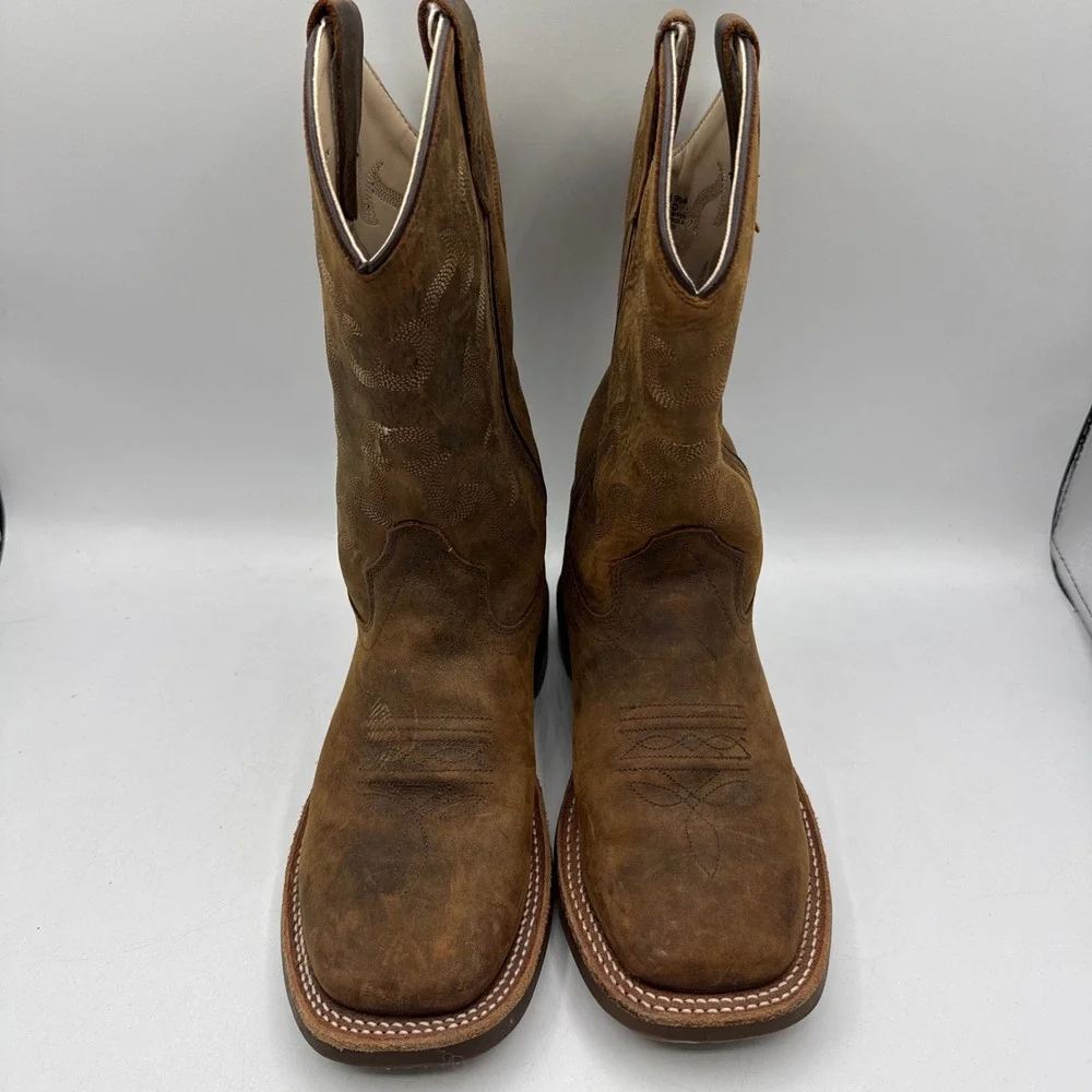 Cody James Western Leather Square Toe Boots Kids 3.0 D Brown Stitched Distressed